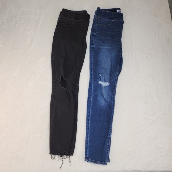Old Navy Rockstar Jeggings Womens 8 2 Pairs Blue Black Ripped Destroyed Stretch - Picture 3 of 13